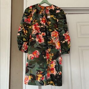 ANN MASHBURN Floral Midi Dress in Dark Green, Pink and Yellow XS